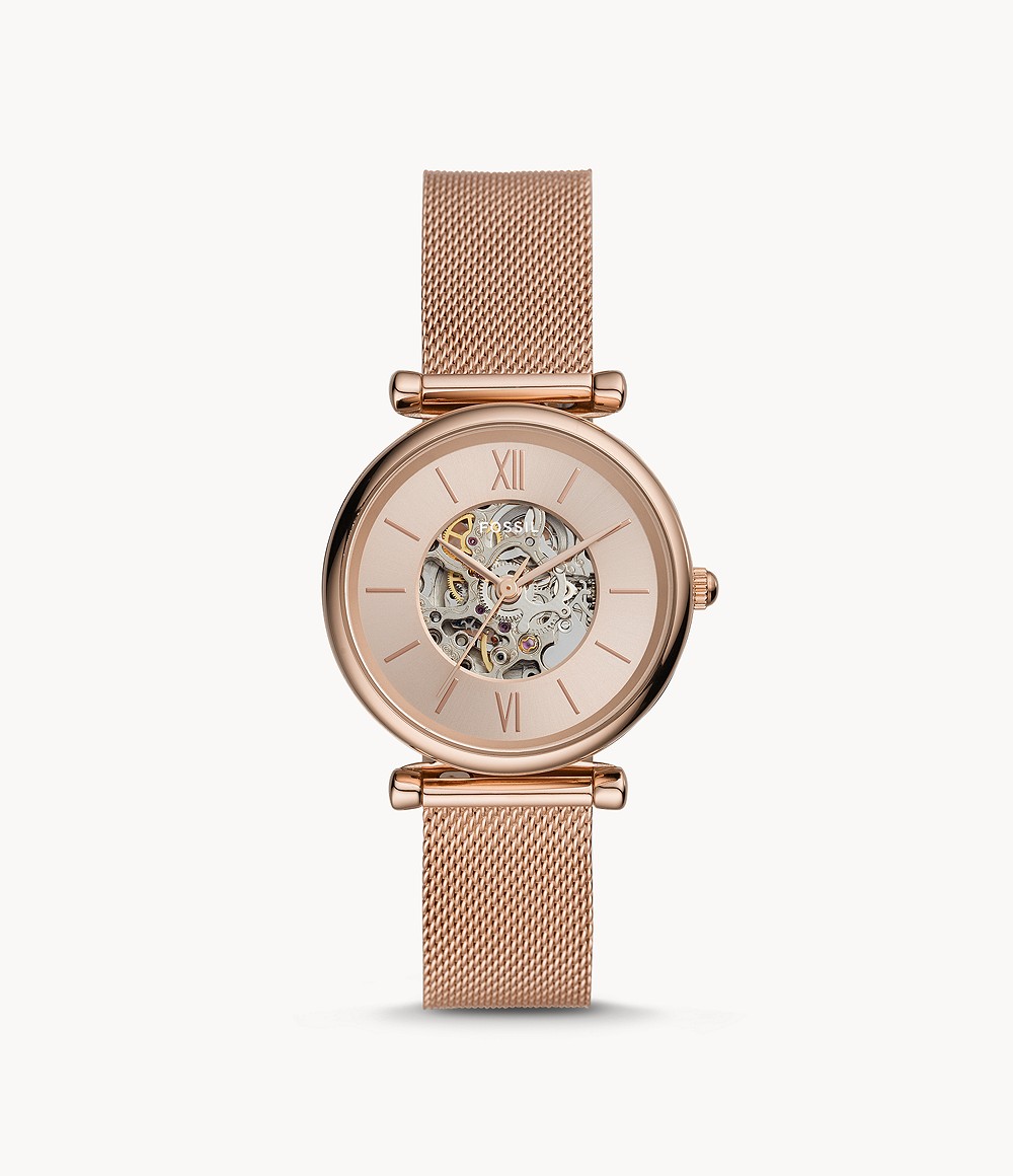 FOSSIL CARLIE AUTOMATIC ME3175 - ROSE GOLD  STAINLESS STEEL MESH WATCH